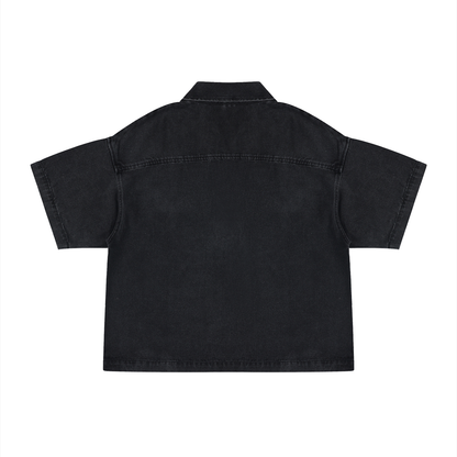 Vintage Wash Boxy Quarter-Zip Denim Shirt