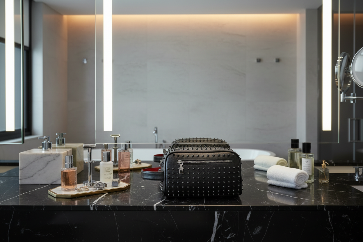 Midnight Lux Toiletry- Lightweight Studded Travlel Accessoie Bag