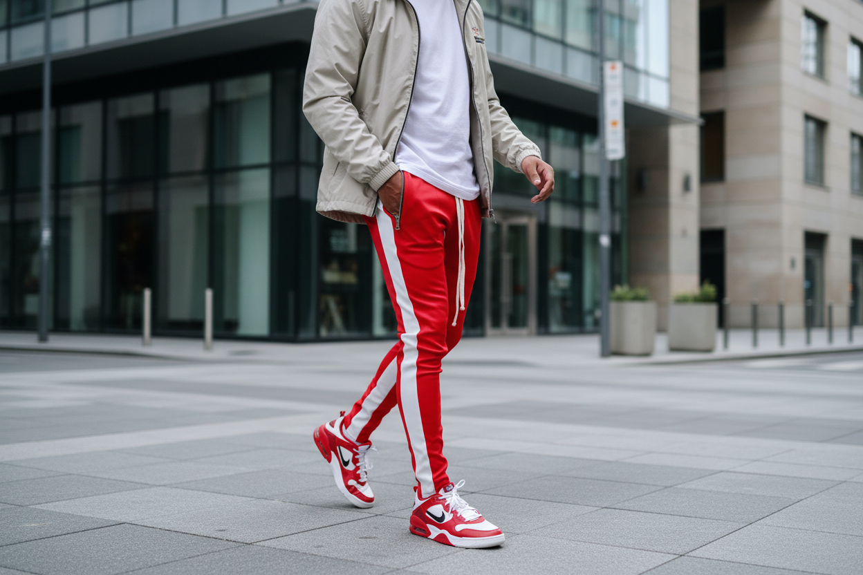 Mens Street Track Runner Pants- Light Weight Track Pants With Strecth