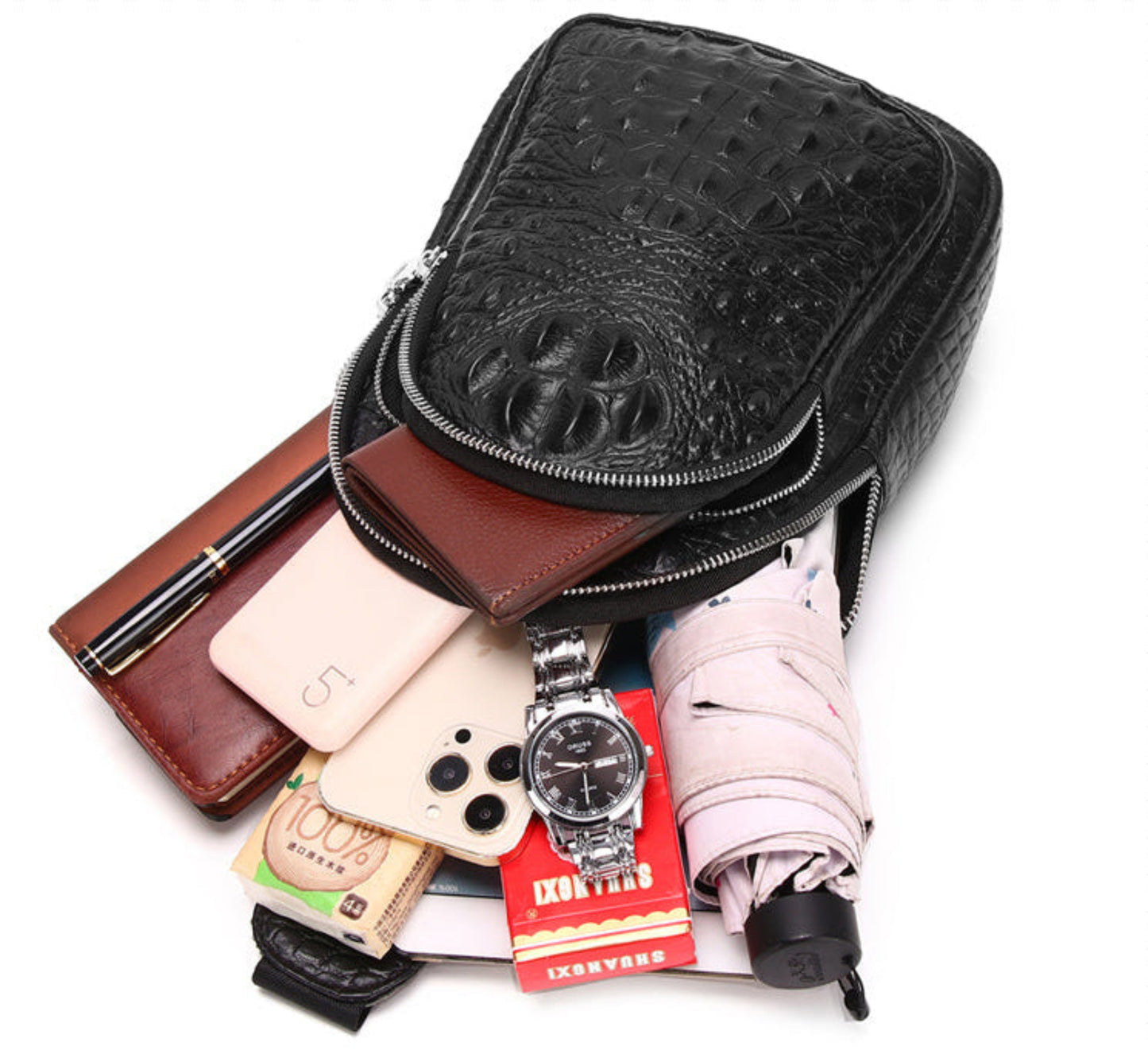 Black Gator Crossbody Messenger Bag