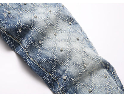 Frostbite Diamond Studded Denim Jeans- Men's Light Weight Cotton Casual Denim Jeans
