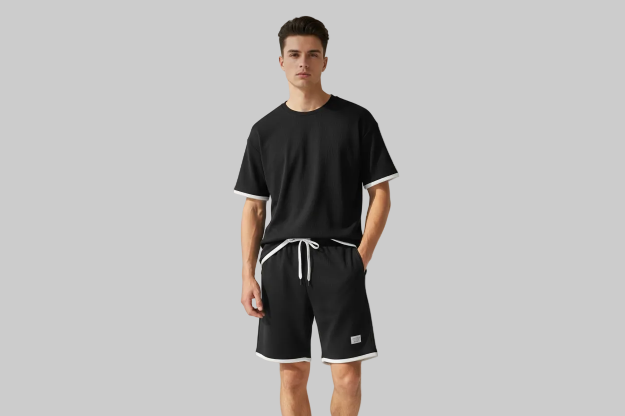 Lux Waffle Lounge Set- Lightweight Casual Men's Polyester Set
