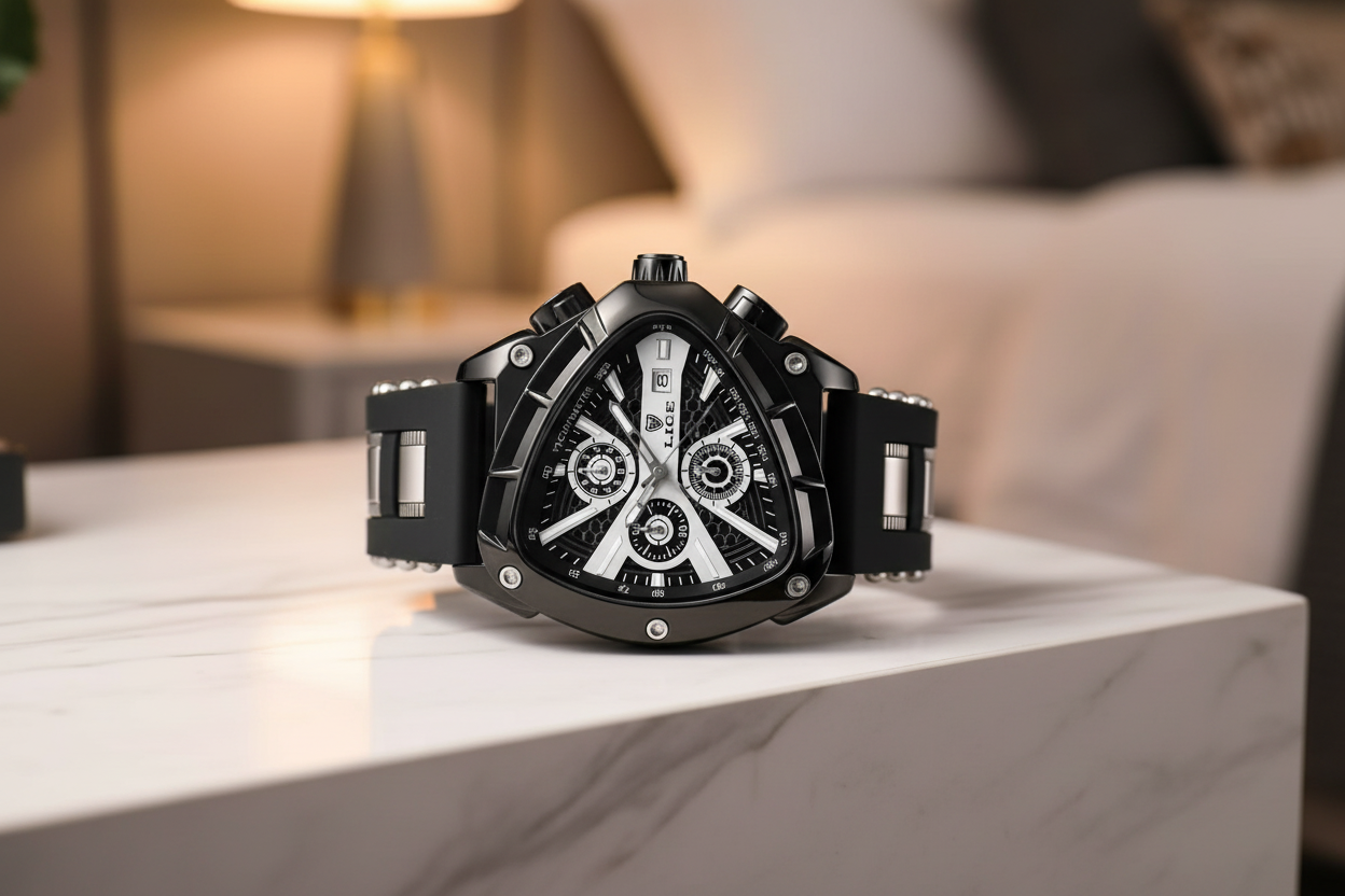 Quartz Tri-Bezel Watch-  Mens Illuminating Elegant Tri-Bezel Watch