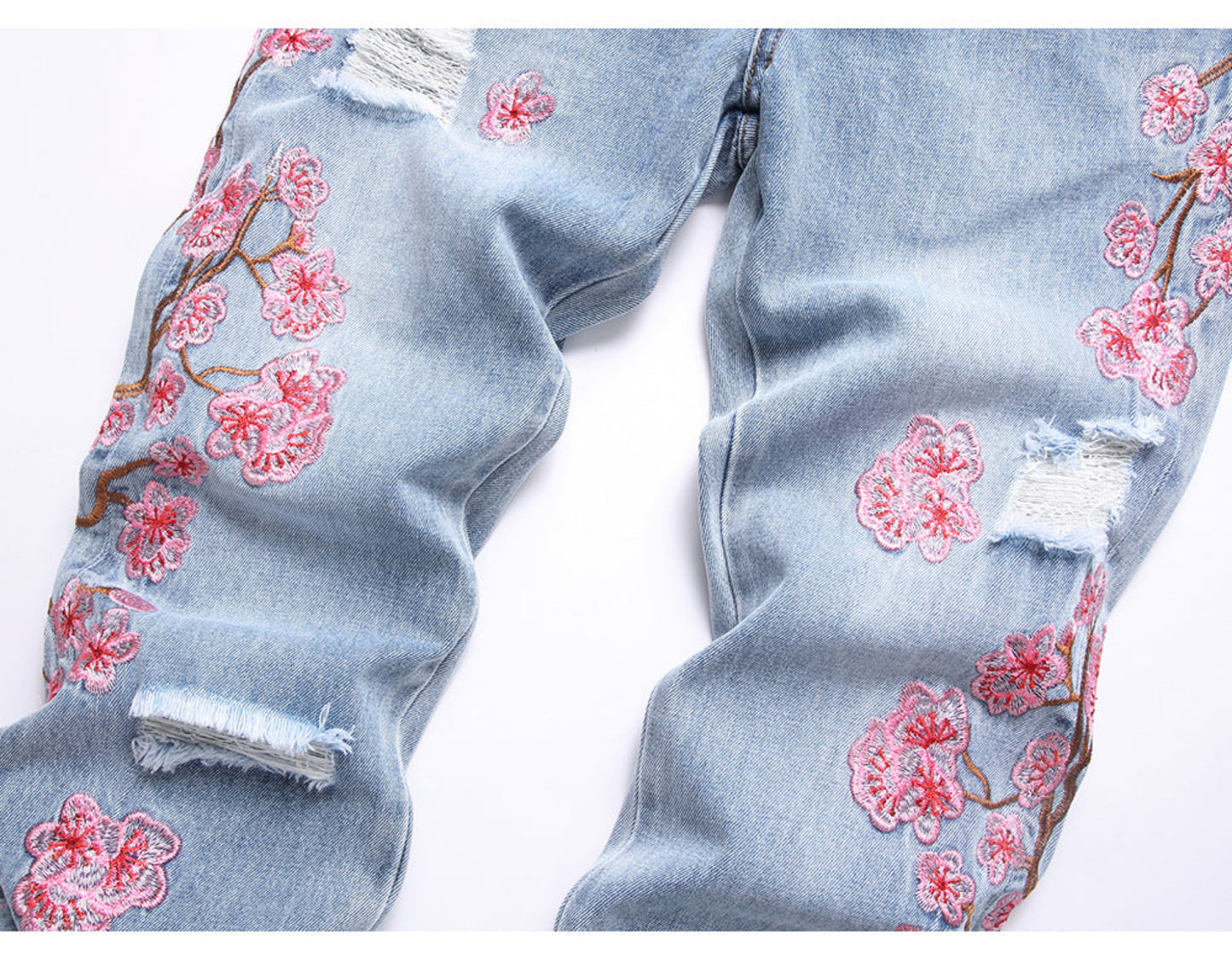 Stacked Cherry Blossom Distressed Denim Jeans
