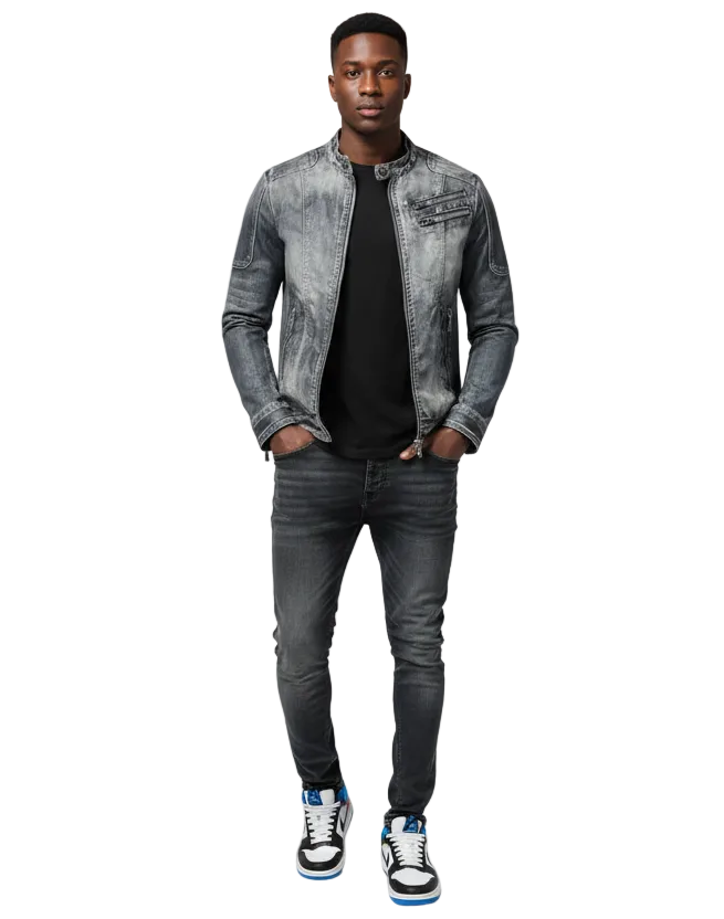Italiano Lux Mens Denim Jacket- Light Weight Cotton Casual Denim Jacket