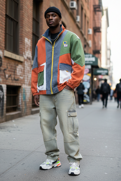 Retro Denim Jacket- Lightweight Denim Jacket With Unique Patchwork