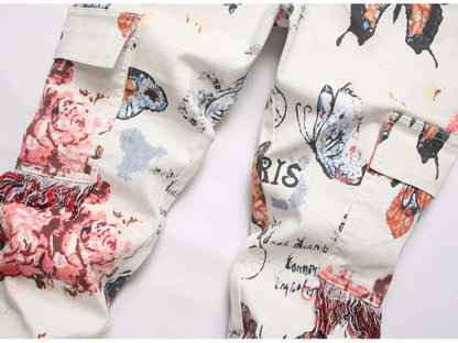 Butterfly Paris Mens Denim Cargos- Light Weight Cotton Casual Denim Jeans With Embroidery