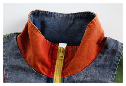 Retro Denim Jacket- Lightweight Denim Jacket With Unique Patchwork