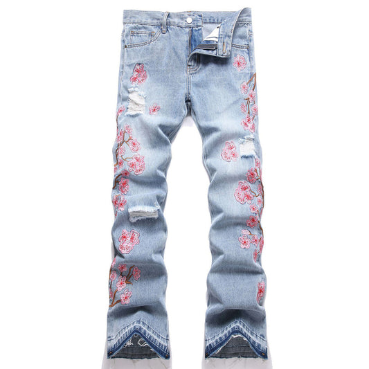 Stacked Cherry Blossom Distressed Denim Jeans