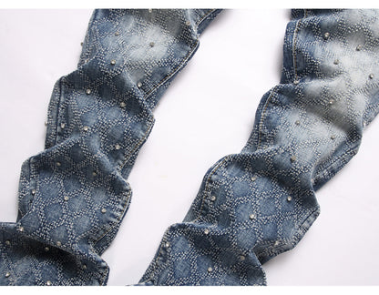 Frostbite Diamond Studded Denim Jeans- Men's Light Weight Cotton Casual Denim Jeans