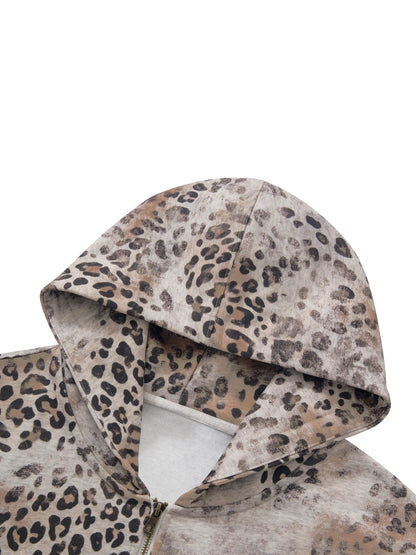 Vintage Wash Leopard Full Zip Hoodie