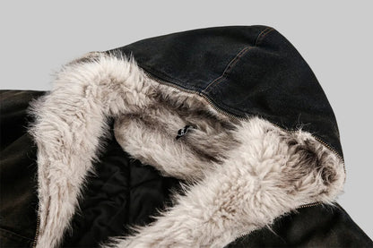 Vintage Denim Faux Fur Hoodie