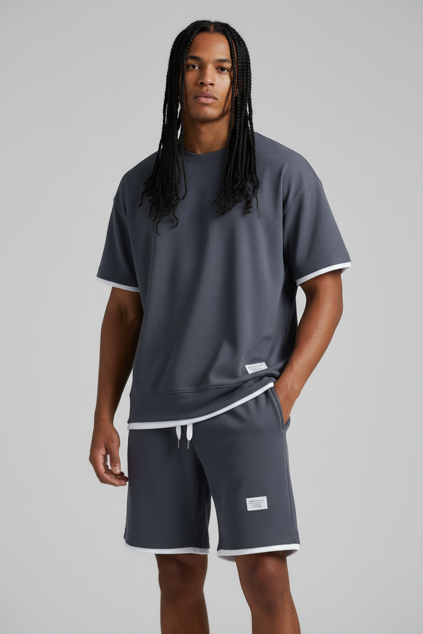 Lux Waffle Lounge Set- Lightweight Casual Men's Polyester Set