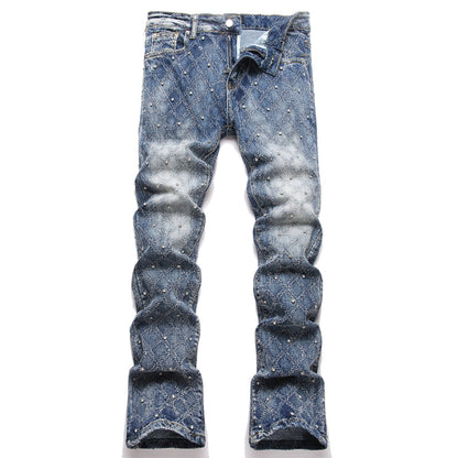 Frostbite Diamond Studded Denim Jeans- Men's Light Weight Cotton Casual Denim Jeans