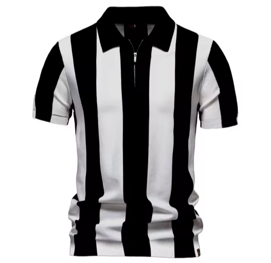 Stripped Fitted Mens Polo- Light Weight Breathable Cotton Collard Polo With Zipper