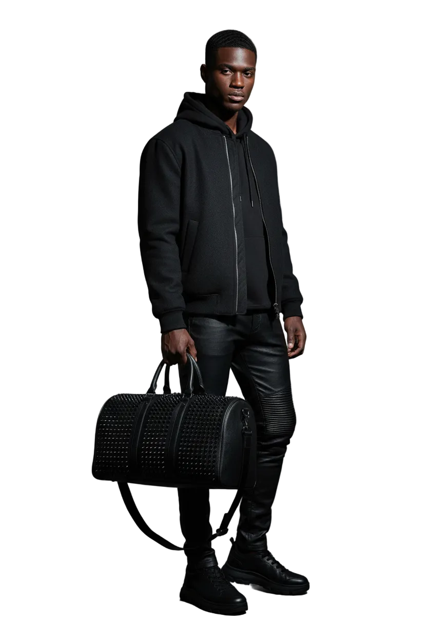Midnight Lux Duffle Bag- Lightweight Travel Utility Bag With Studded Design