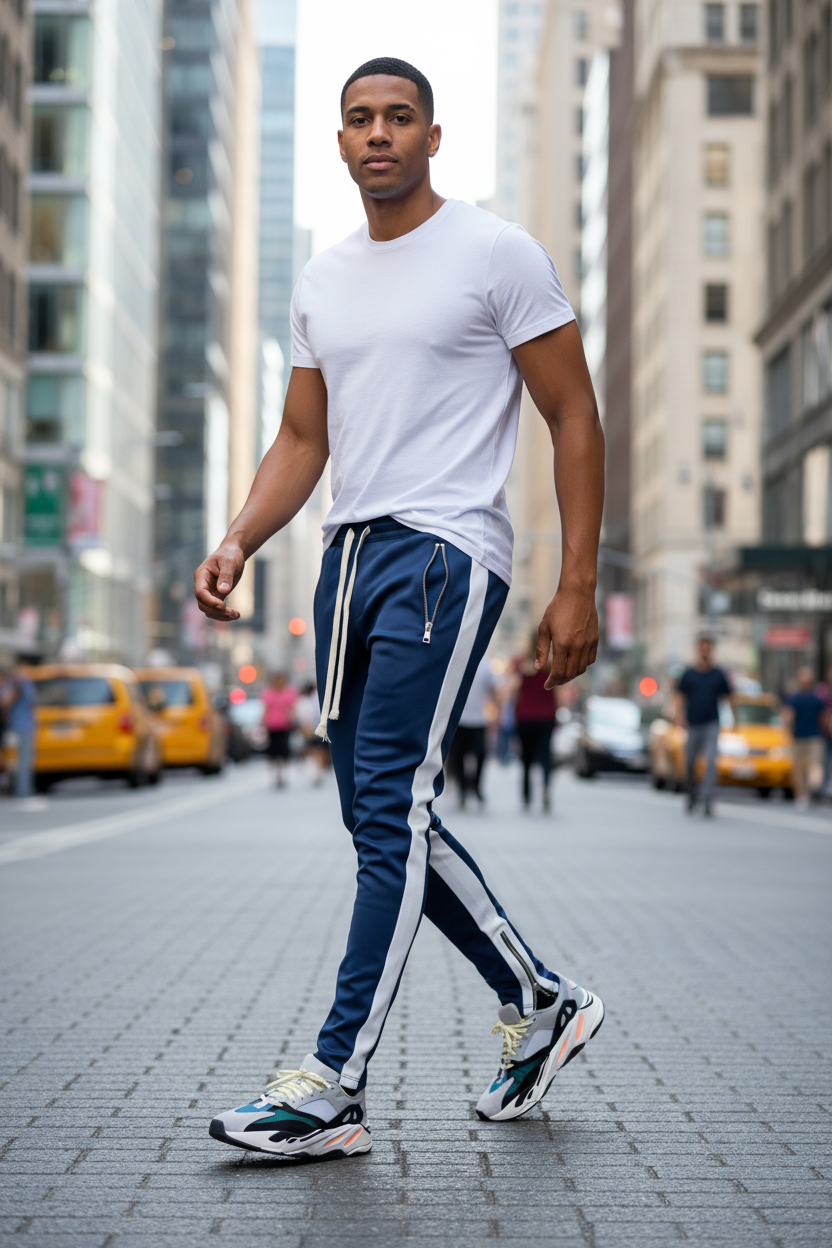 Mens Street Track Runner Pants- Light Weight Track Pants With Strecth