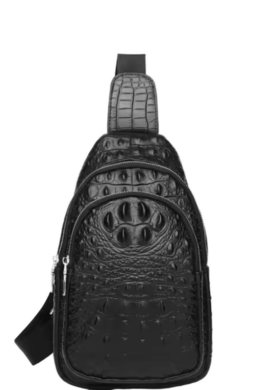 Black Gator Crossbody Messenger Bag