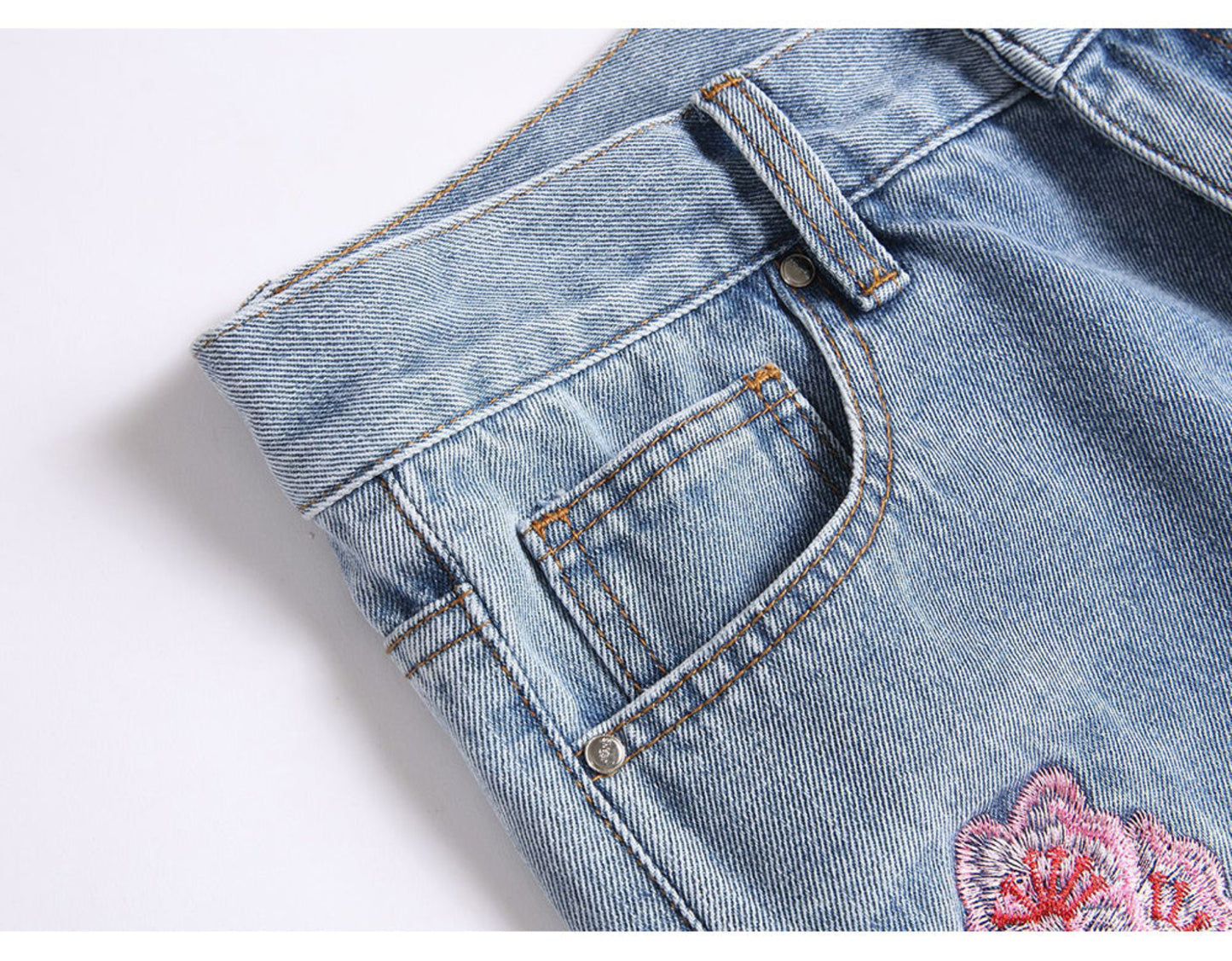 Stacked Cherry Blossom Distressed Denim Jeans
