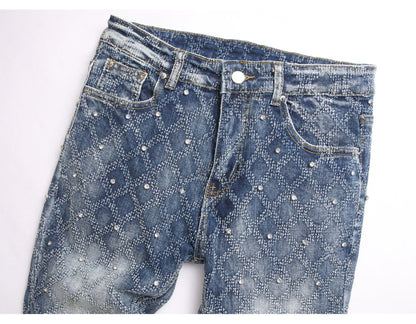 Frostbite Diamond Studded Denim Jeans- Men's Light Weight Cotton Casual Denim Jeans