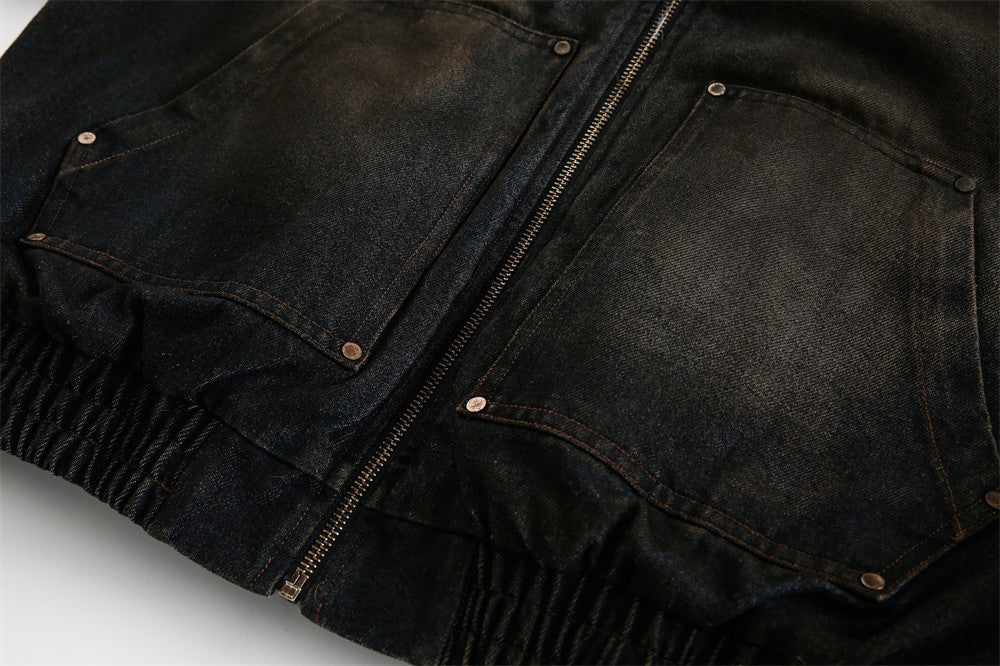 Vintage Denim Faux Fur Hoodie