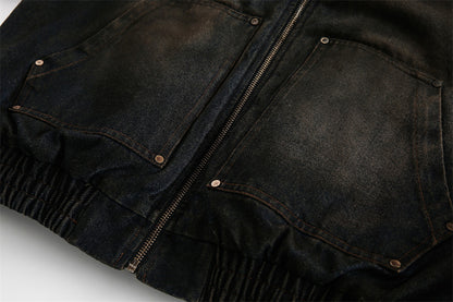 Vintage Denim Faux Fur Hoodie