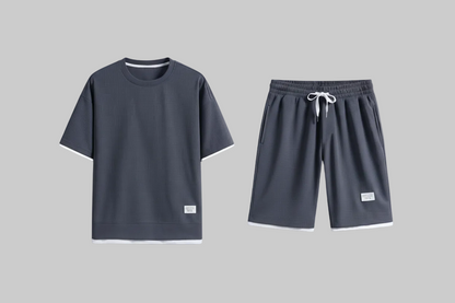 Lux Waffle Lounge Set- Lightweight Casual Men's Polyester Set