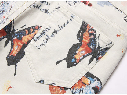 Butterfly Paris Mens Denim Cargos- Light Weight Cotton Casual Denim Jeans With Embroidery