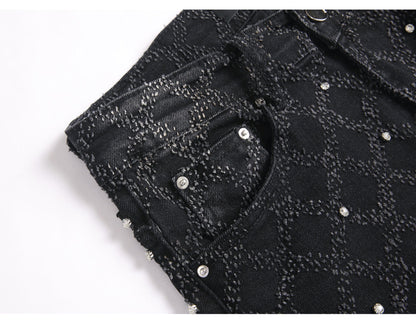 Frostbite Diamond Studded Denim Jeans- Men's Light Weight Cotton Casual Denim Jeans