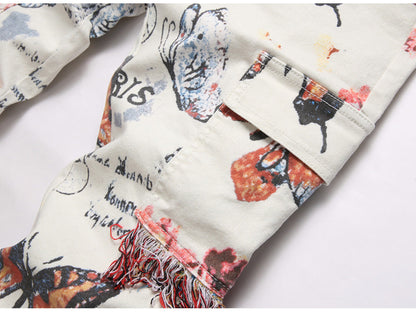 Butterfly Paris Mens Denim Cargos- Light Weight Cotton Casual Denim Jeans With Embroidery