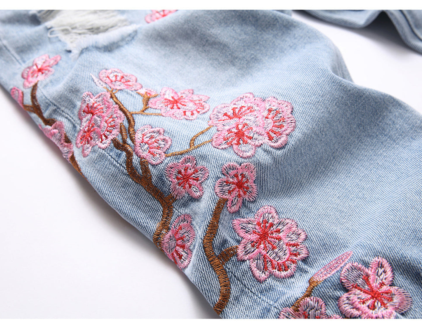 Stacked Cherry Blossom Distressed Denim Jeans