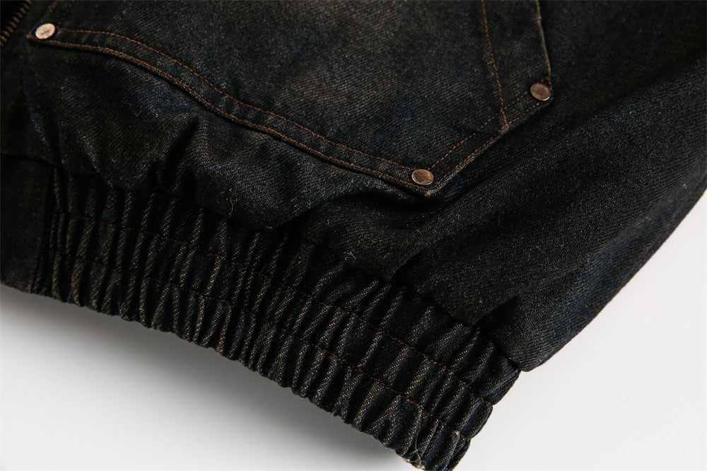 Vintage Denim Faux Fur Hoodie