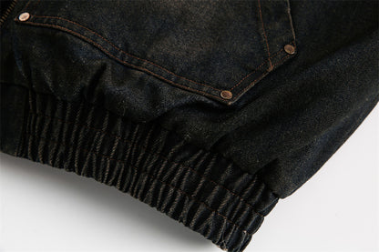 Vintage Denim Faux Fur Hoodie