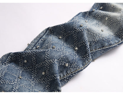Frostbite Diamond Studded Denim Jeans- Men's Light Weight Cotton Casual Denim Jeans