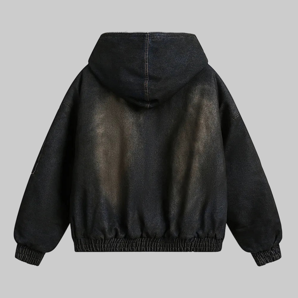 Vintage Denim Faux Fur Hoodie