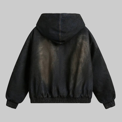 Vintage Denim Faux Fur Hoodie