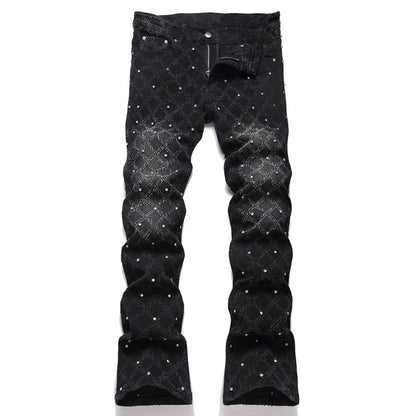 Frostbite Diamond Studded Denim Jeans- Men's Light Weight Cotton Casual Denim Jeans