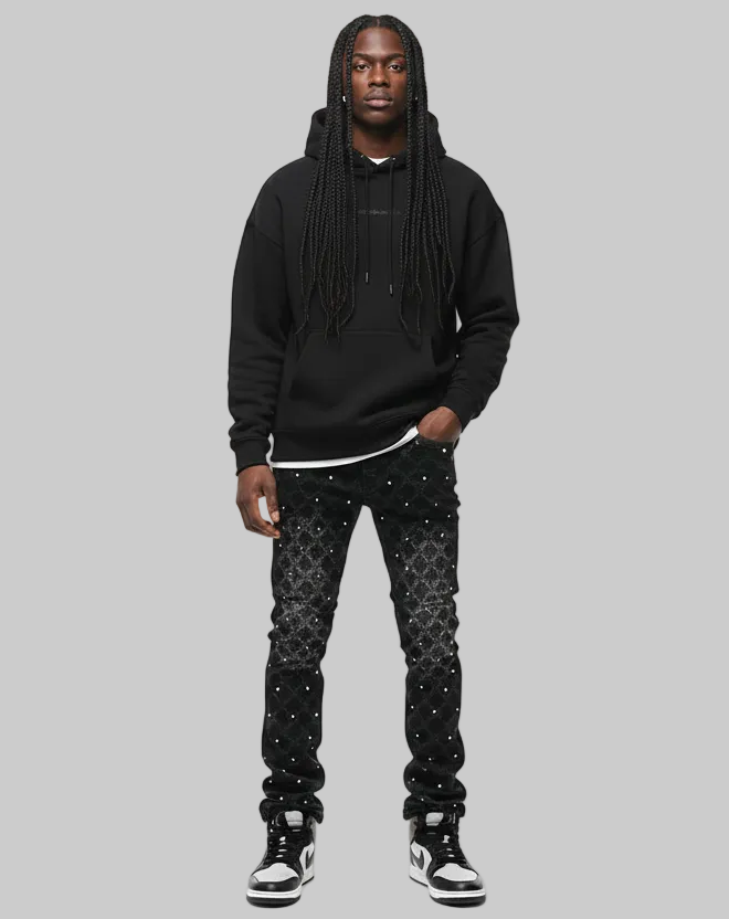 Frostbite Diamond Studded Denim Jeans- Men's Light Weight Cotton Casual Denim Jeans