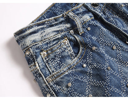 Frostbite Diamond Studded Denim Jeans- Men's Light Weight Cotton Casual Denim Jeans