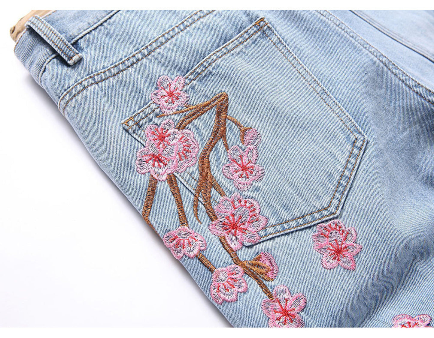 Stacked Cherry Blossom Distressed Denim Jeans