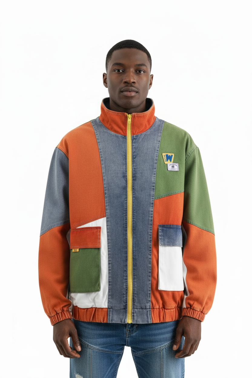 Retro Denim Jacket- Lightweight Denim Jacket With Unique Patchwork