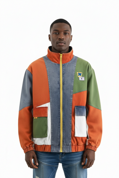 Retro Denim Jacket- Lightweight Denim Jacket With Unique Patchwork