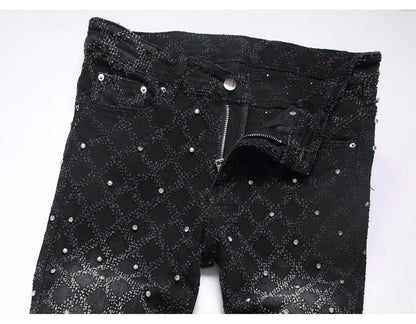 Frostbite Diamond Studded Denim Jeans- Men's Light Weight Cotton Casual Denim Jeans